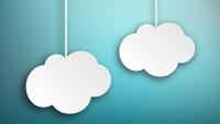 Paper-clouds-hanging-on-strings-falling-from-the-with-blue-background
