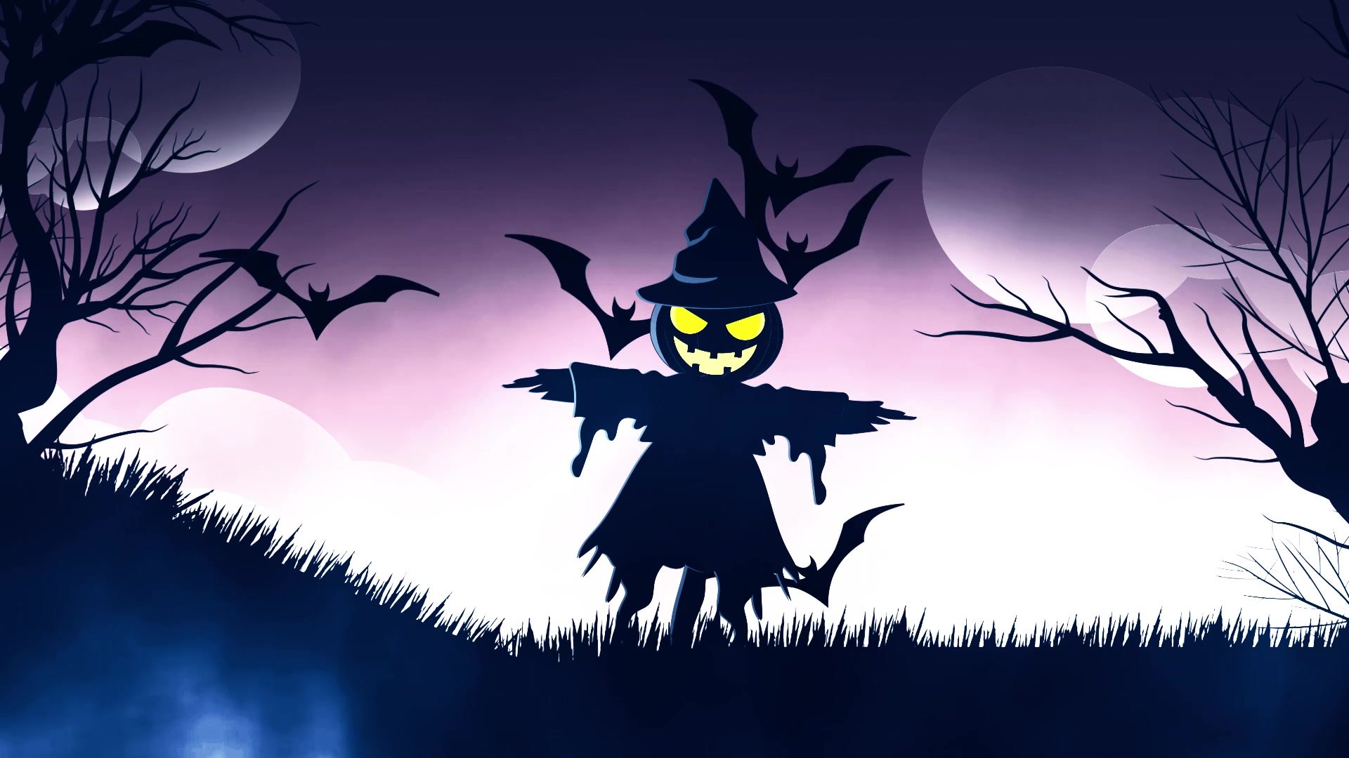 Fond Violet D'Halloween Avec Fantôme Et Citrouilles | Image Premium Générée à Base D'IA