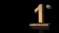 1th Anniversary. Golden 3d lettering text.