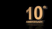 10th Anniversary. Golden 3d lettering text.