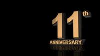 11th Anniversary. Golden 3d lettering text.