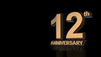 12th Anniversary. Golden 3d lettering text.