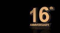 16th Anniversary. Golden 3d lettering text.