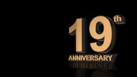 19th Anniversary. Golden 3d lettering text.