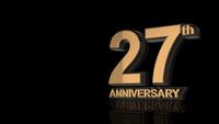 27th Anniversary. Golden 3d lettering text.