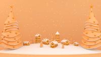 Aldeia na montanha de neve com árvores de Natal.