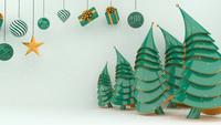 Green Christmas Trees and Decorations with Snow