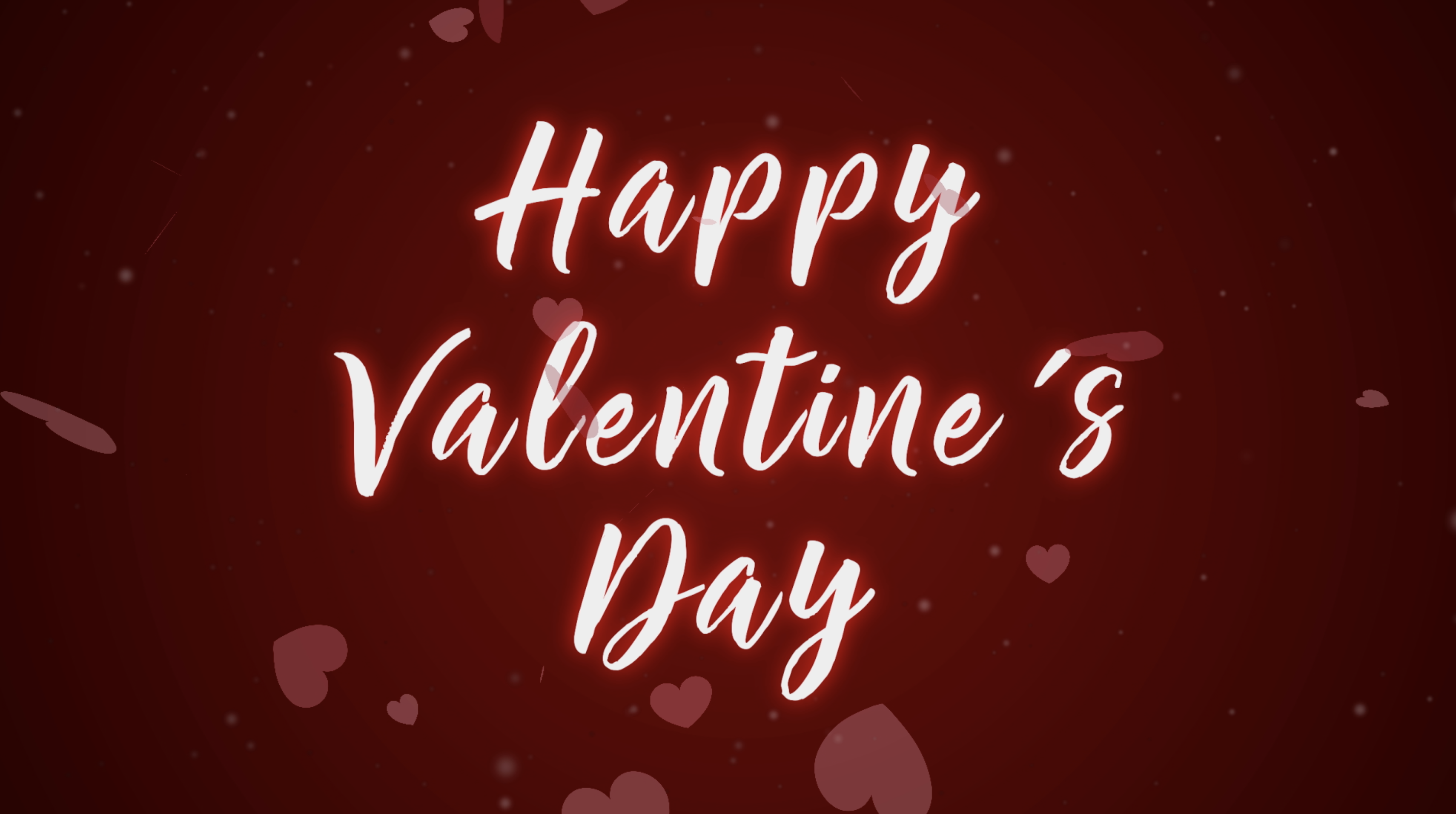 Gelukkige Valentijnsdag op rode achtergrond en animatie hartvorm., image size:3420x1914